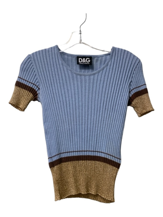 Dolce & Gabbana Size Est S Blue, brown & gold Cotton Blend Short Sleeve Knit Top Blue, brown & gold / Est S