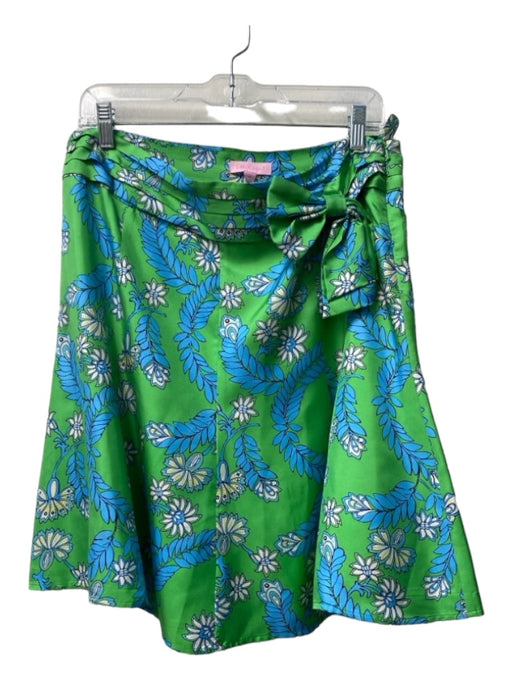 Lilly Pulitzer Size 10 Green, Blue, White Silk Bow detail Side Zip Floral Skirt Green, Blue, White / 10