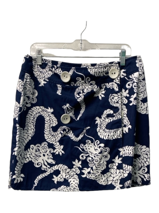 Lilly Pulitzer Size 10 Navy & white Cotton Front Button Wrap Pencil Skirt Navy & white / 10