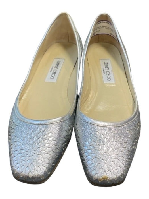 Jimmy Choo Shoe Size 40 Silver Leather Metallic Perforated Squarish Toe Shoes Silver / 40