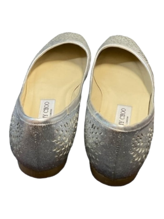 Jimmy Choo Shoe Size 40 Silver Leather Metallic Perforated Squarish Toe Shoes Silver / 40