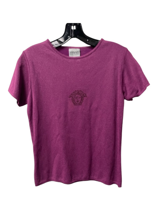 Versace Jeans Couture Size M Purple Merino Wool Blend Round Neck Logo Top Purple / M