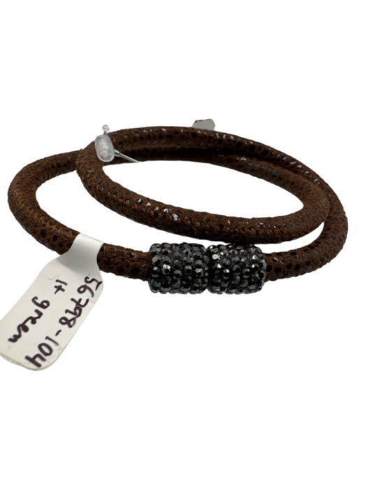 No Brand Brown & Silver Leather Melee Diamonds Magnetic Clasp Polka dot Bracelet Brown & Silver