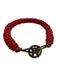Tory Burch Red & Brown Beaded Button Clasp Gold Logo Bracelet Red & Brown