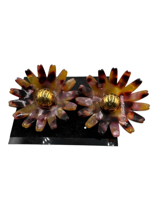Lele Sadoughi Pink, Yellow, Brown Acetate Gold Detail Floral Post Back Earrings Pink, Yellow, Brown