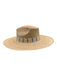 Sunshine Tienda Beige & Blue Straw Woven Stripe Detail Wide Brim Fedora Hat Beige & Blue / XS/S