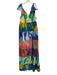 Odeeh Size 40 Blue & Multi Cotton Abstract Print Tie Shoulder V Neck Dress Blue & Multi / 40