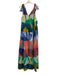 Odeeh Size 40 Blue & Multi Cotton Abstract Print Tie Shoulder V Neck Dress Blue & Multi / 40