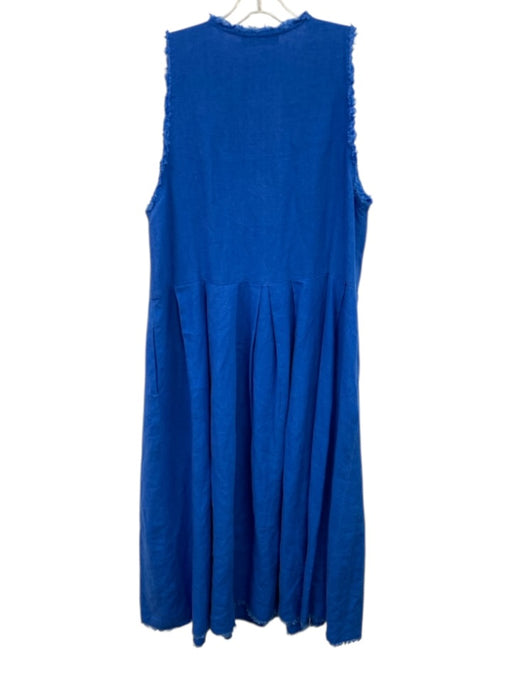 Rachel Comey Size 12 Blue Linen Sleeveless Frayed Edge V Neck Dress Blue / 12