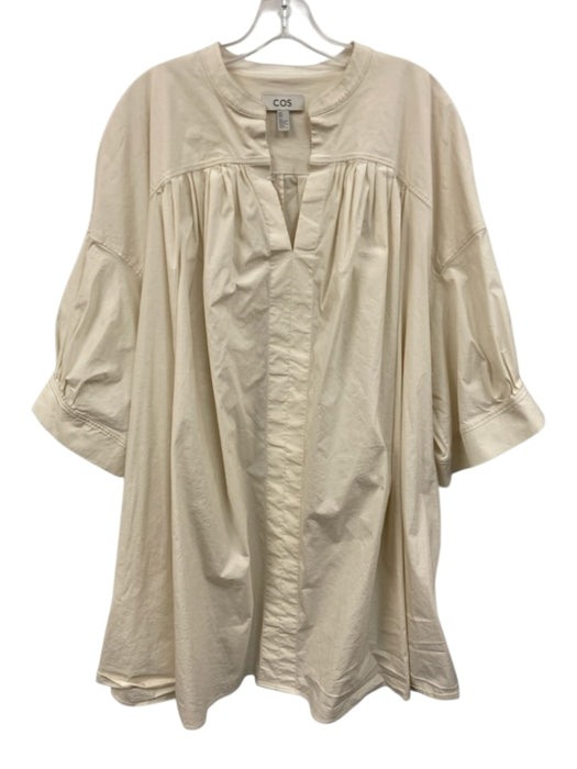 COS Size 10 Cream White Cotton Blend 3/4 Sleeve V Neck Oversized Dress Cream White / 10