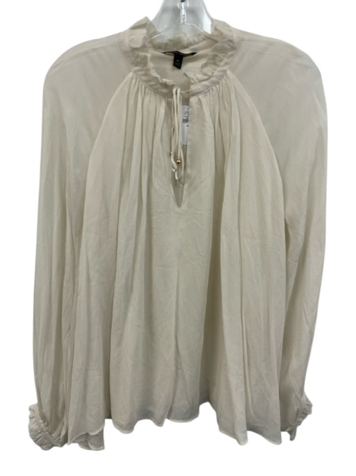 Banana Republic Size M Cream White Rayon Long Balloon Sleeve Tie V Neck Top Cream White / M