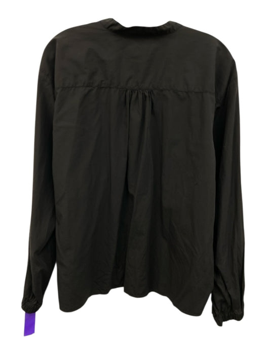 Closed Size L Black Cotton Long Balloon Sleeve V Neck Top Black / L