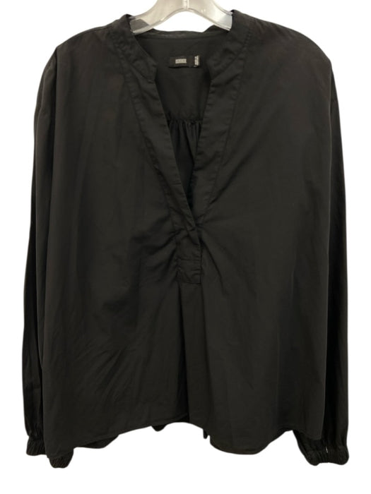 Closed Size L Black Cotton Long Balloon Sleeve V Neck Top Black / L