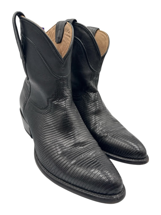 Tecovas Shoe Size 8.5 Black Leather Upper Lizard Embossed Pull Tab Western Boots Black / 8.5