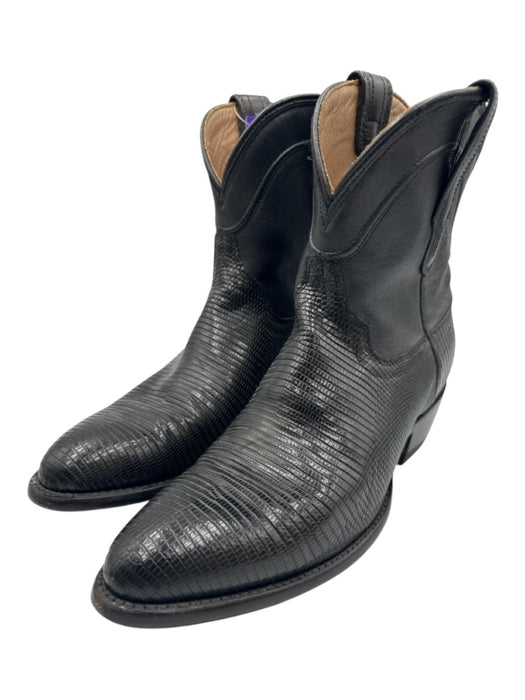 Tecovas Shoe Size 8.5 Black Leather Upper Lizard Embossed Pull Tab Western Boots Black / 8.5