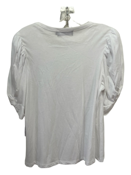 Pomander Place Size L White Cotton Round Neck Short Puff Sleeve Twist Detail Top White / L