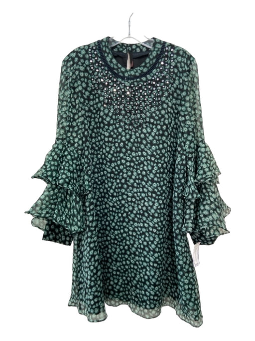 RANNA GILL Size L Green & Black Polyester Floral Embellished Knee length Dress Green & Black / L