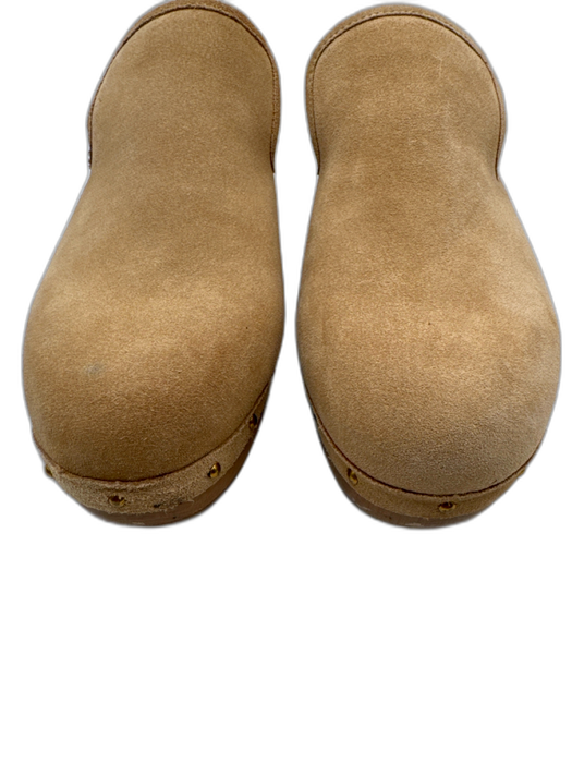 J Crew Shoe Size 9 Beige Suede Gold Studs Wood Heel Clog Mules Beige / 9