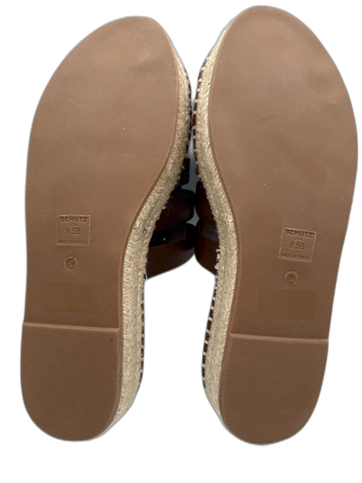 Schutz Shoe Size 9.5 Brown & Beige Leather Espadrille Blanket Stitch Mules Brown & Beige / 9.5