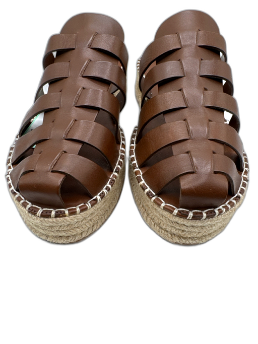 Schutz Shoe Size 9.5 Brown & Beige Leather Espadrille Blanket Stitch Mules Brown & Beige / 9.5
