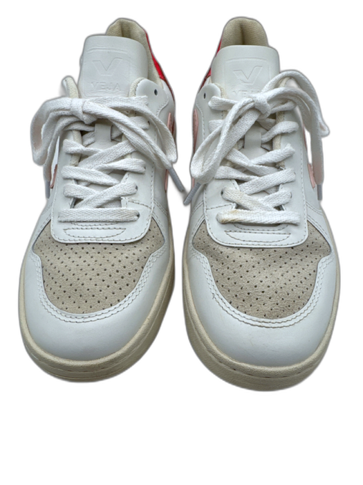 Veja Shoe Size 8 White, Pink, Beige Leather & Suede Perforated Lace Up Sneakers White, Pink, Beige / 8