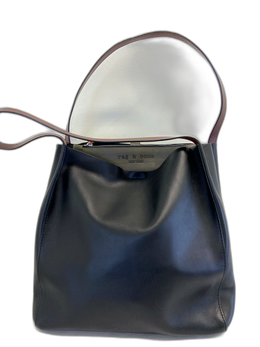 Rag & Bone Black & Brown Leather Open Top Compartments Tote Shoulder Bag Black & Brown / M/L