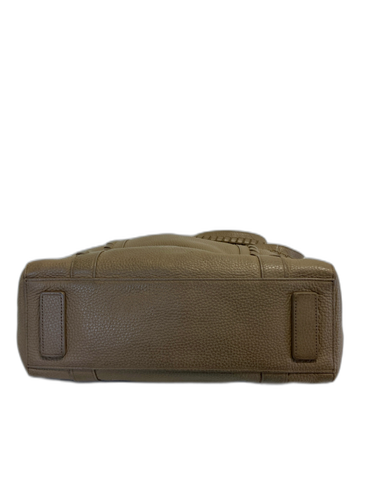 ALLSAINTS Beige Gray Pebble Leather Top Handles Magnetic Close Whipstitch Bag Beige Gray / M/L