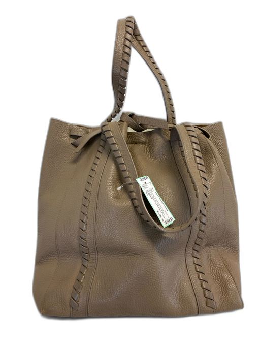 ALLSAINTS Beige Gray Pebble Leather Top Handles Magnetic Close Whipstitch Bag Beige Gray / M/L