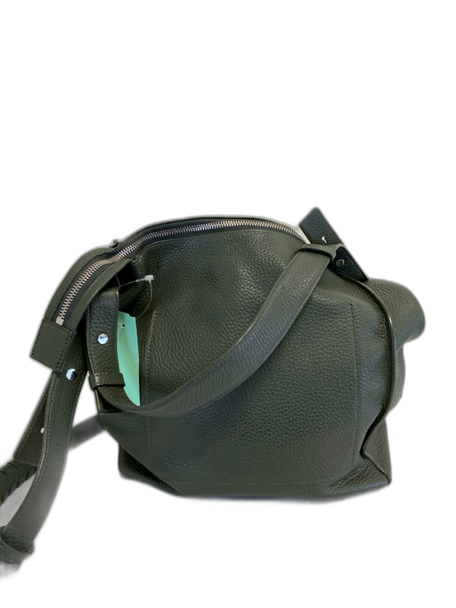 ALLSAINTS Olive Green Pebble Leather Zip Top Crossbody Strap Shoulder Bag Olive Green / S/M