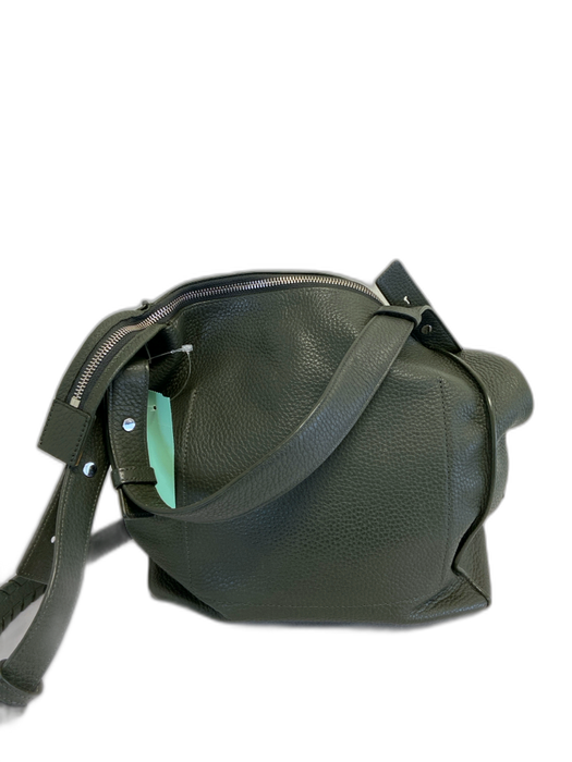 ALLSAINTS Olive Green Pebble Leather Zip Top Crossbody Strap Shoulder Bag Olive Green / S/M