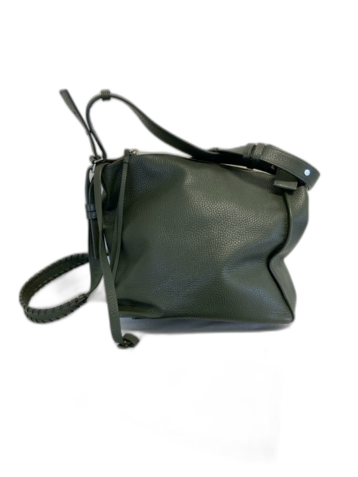 ALLSAINTS Olive Green Pebble Leather Zip Top Crossbody Strap Shoulder Bag Olive Green / S/M