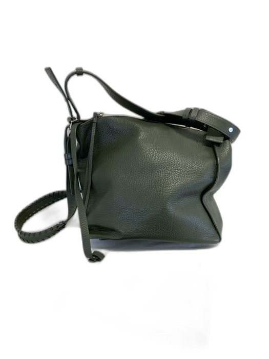 ALLSAINTS Olive Green Pebble Leather Zip Top Crossbody Strap Shoulder Bag Olive Green / S/M