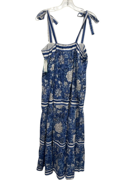 Madison Mathews Size XL Blue & White Cotton Sleeveless Floral Print Midi Dress Blue & White / XL