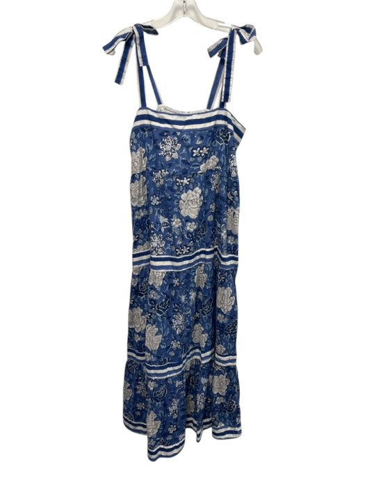Madison Mathews Size XL Blue & White Cotton Sleeveless Floral Print Midi Dress Blue & White / XL