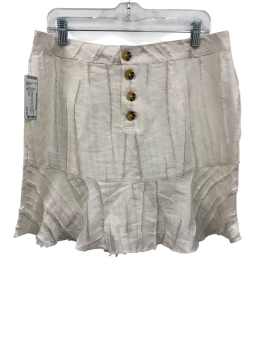 Marie Oliver Size 10 White Silk & Linen Button Back Texture Flounce Hem Skirt White / 10