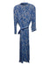 Zara Size XL Blue & White Viscose Long Sleeve Floral Print Buttons Midi Dress Blue & White / XL