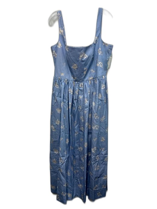 Coco Shop Size XL Blue & White Cotton Sleeveless Floral Print Square Neck Dress Blue & White / XL
