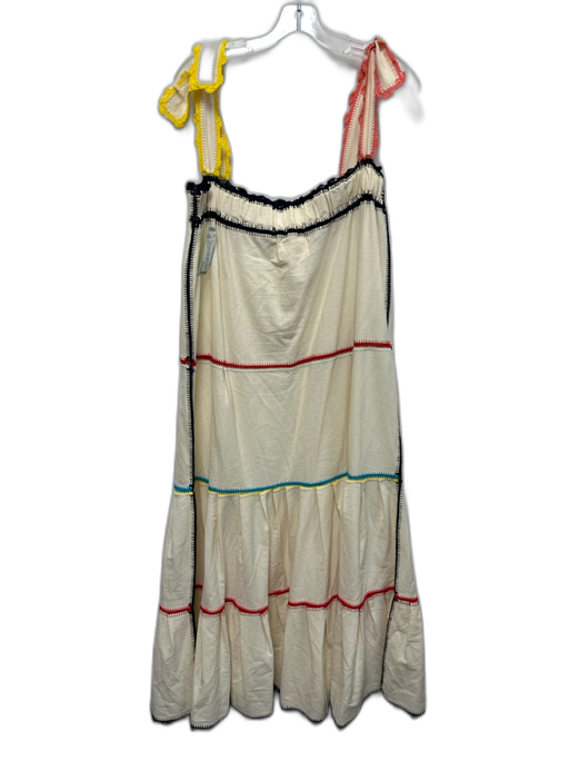 Carolina K Size L Cream & Multi Cotton Sleeveless Embroidered Tiered Midi Dress Cream & Multi / L