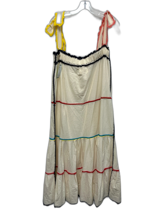 Carolina K Size L Cream & Multi Cotton Sleeveless Embroidered Tiered Midi Dress Cream & Multi / L
