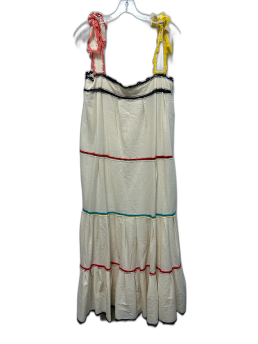 Carolina K Size L Cream & Multi Cotton Sleeveless Embroidered Tiered Midi Dress Cream & Multi / L