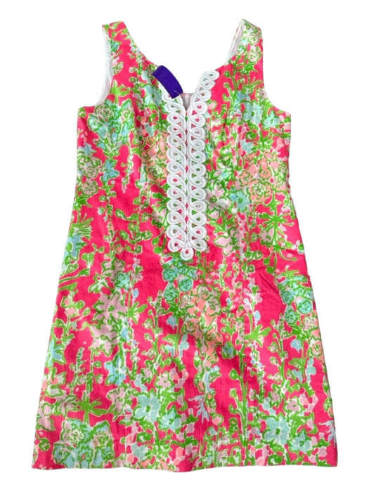 Lilly Pulitzer Size 4 Pink & Green Cotton Lace Detail Botanical Sleeveless Dress Pink & Green / 4