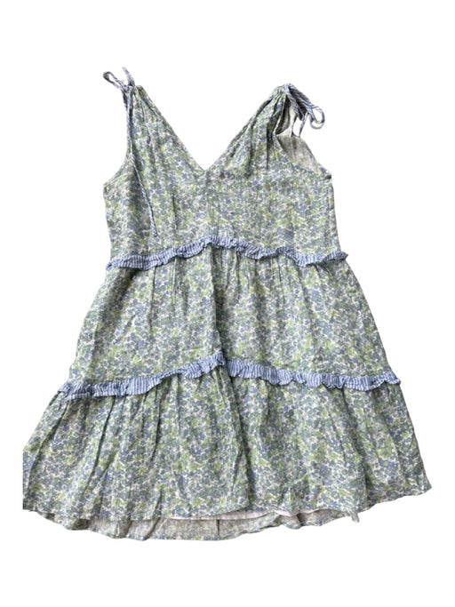 Rails Size S Green & Blue Linen Tie Straps Flowers Ruffles Dress Green & Blue / S