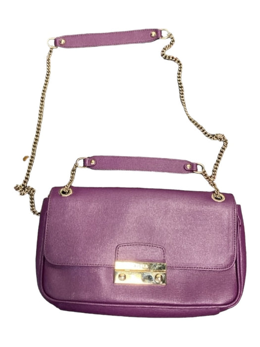 Furla Eggplant Saffiano Leather Gold hardware Flap Double chain Bag Eggplant / Small