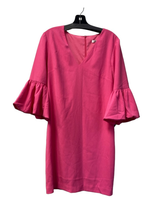 Trina Turk Size 8 Hot pink Polyester V Neck Back Zip 3/4 Bell Sleeve Dress Hot pink / 8