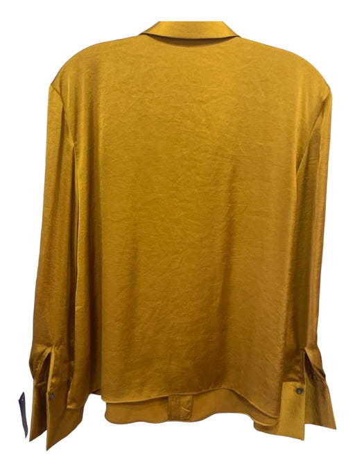 Theory Size L Gold & Yellow Polyester Collared V Neck Long Sleeve Top Gold & Yellow / L