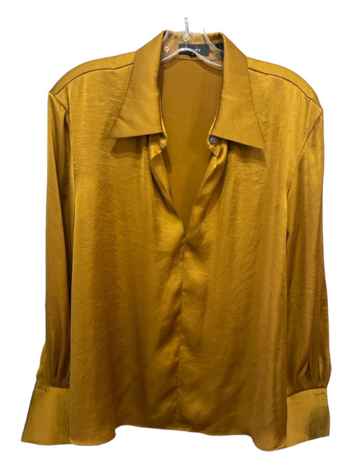 Theory Size L Gold & Yellow Polyester Collared V Neck Long Sleeve Top Gold & Yellow / L