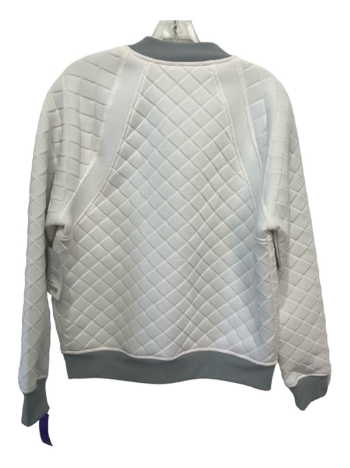 Athleta Size L White & Gray Polyester Quilted Front Zip Ribbed Trim Jacket White & Gray / L