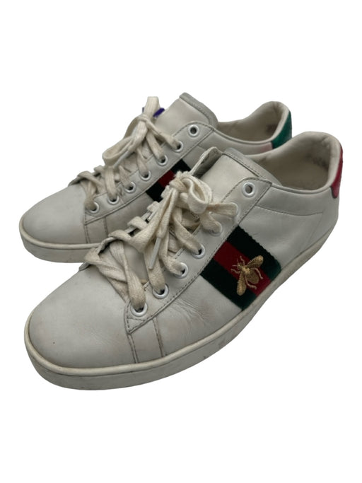 Gucci Shoe Size 38 White Red Green Leather round toe lace up Bee Detail Sneakers White Red Green / 38