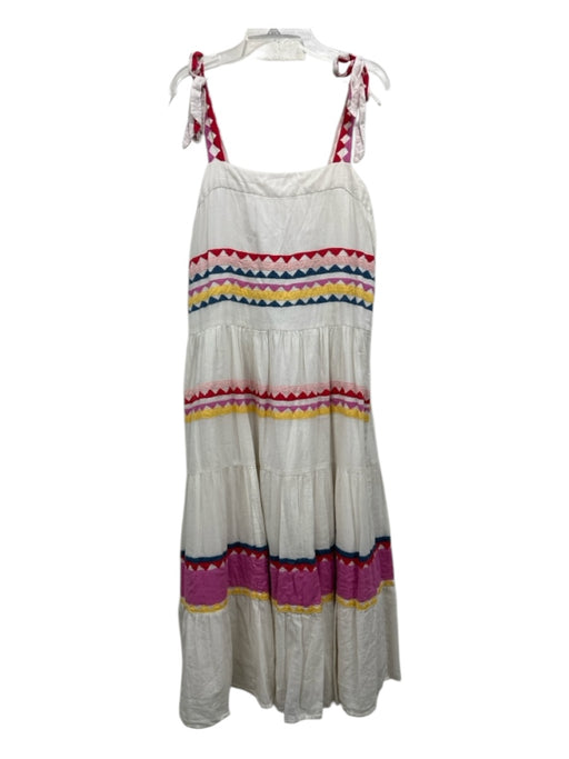 Carolina K Size M White, Purple, Multi Cotton Tie Straps Geometric Detail Dress White, Purple, Multi / M