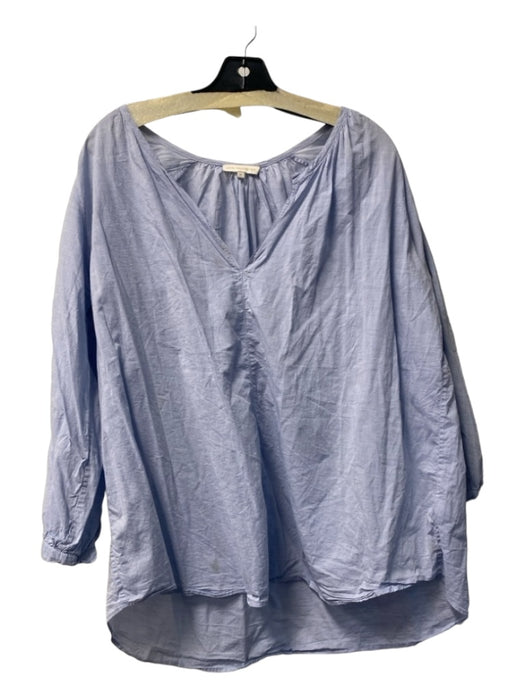 Ann Mashburn Size XL Light Blue Cotton Collared V Neck Long Sleeve Top Light Blue / XL